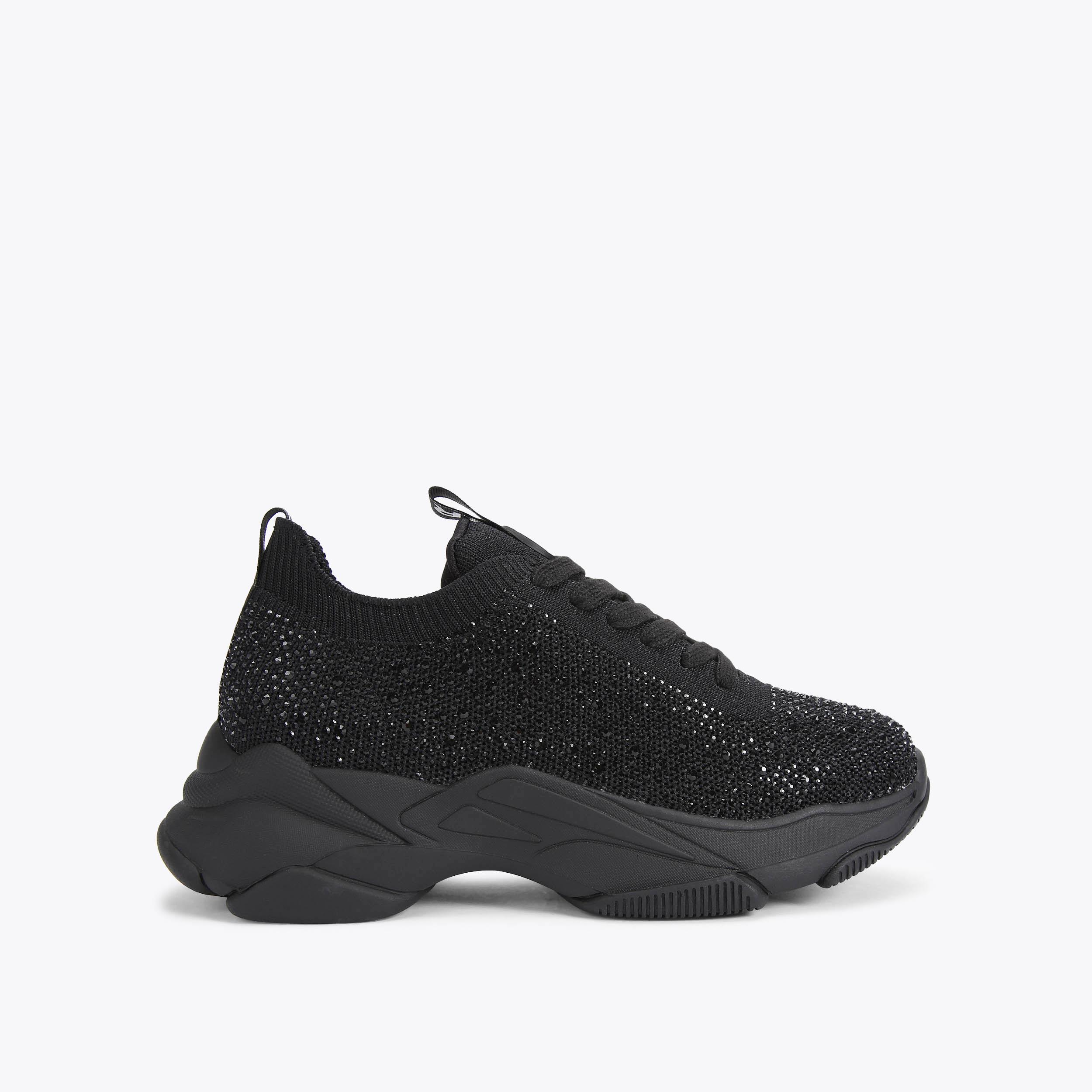 LILA KNIT LACE UP BLING Black Crystal Lace Up Sneakers by KG KURT GEIGER