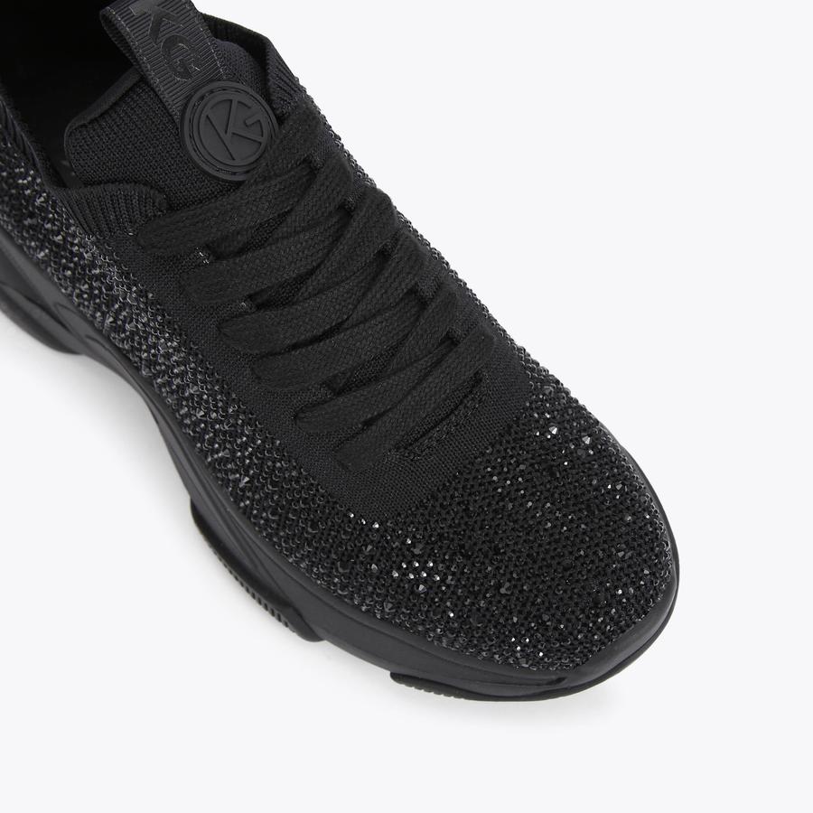 LILA KNIT LACE UP BLING Black Crystal Lace Up Sneakers by KG KURT GEIGER