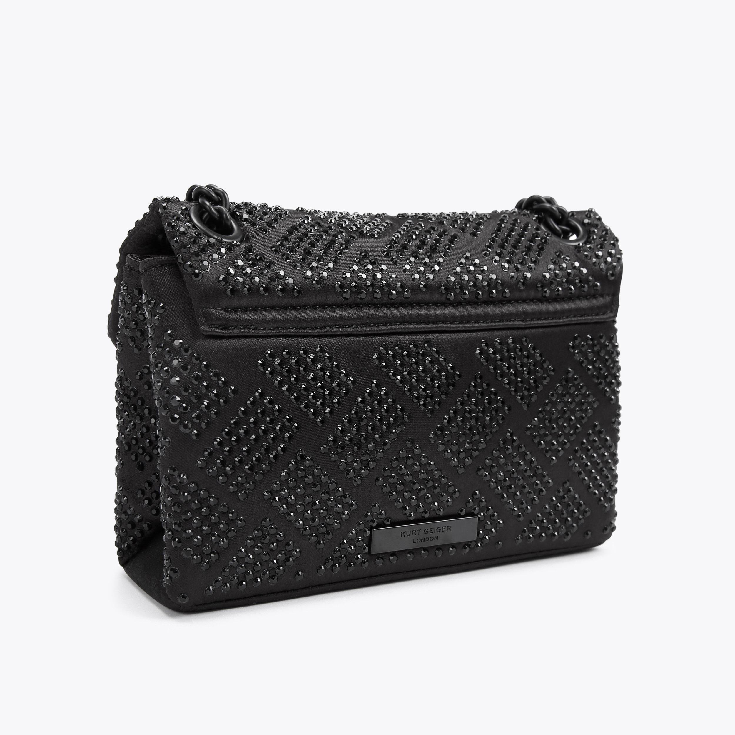 FABRIC MINI KENSINGTON Black Crystal Cross Body Fabric Bag by KURT GEIGER LONDON