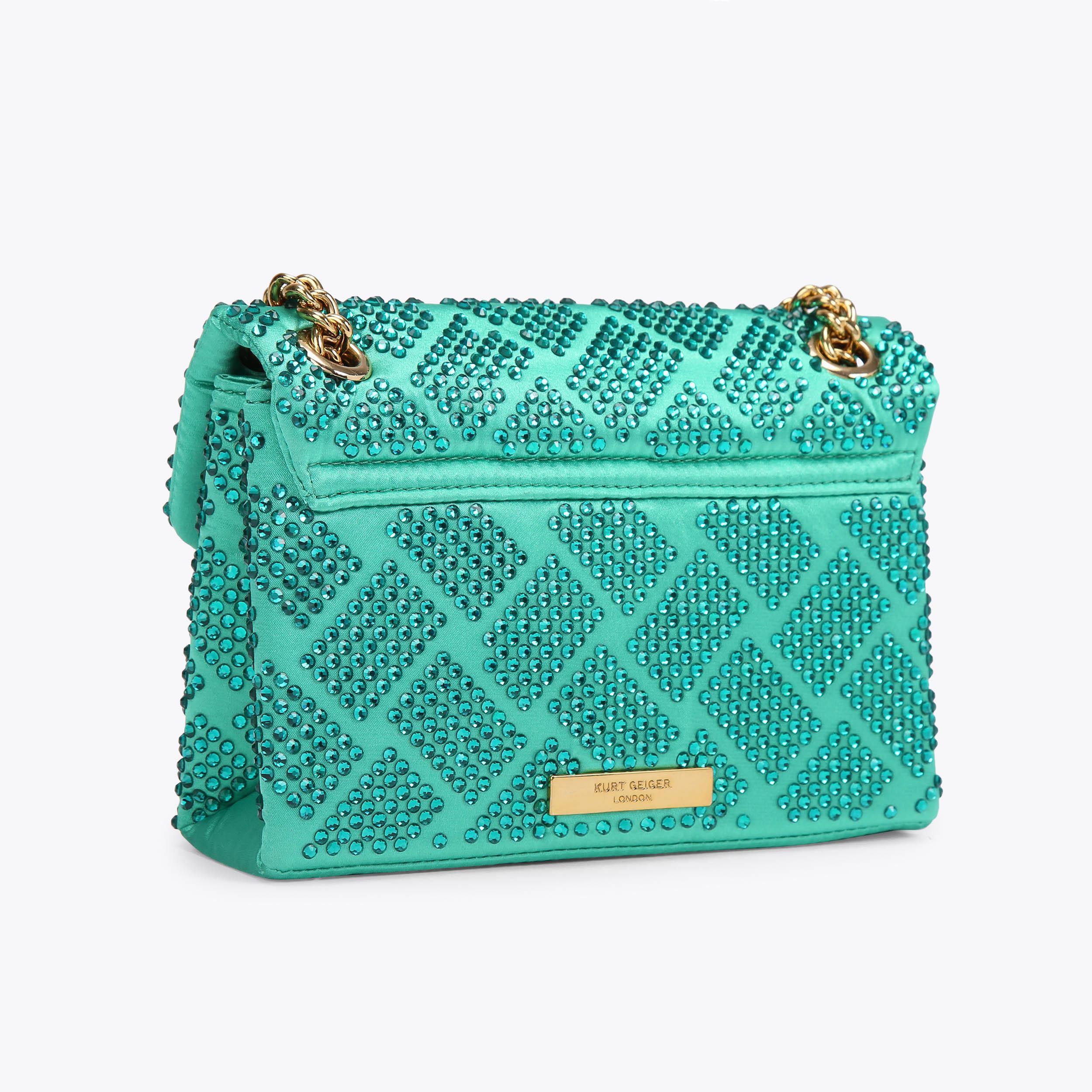 FABRIC MINI KENSINGTON Green Fabric Crystal Cross Body Mini Bag by KURT GEIGER LONDON