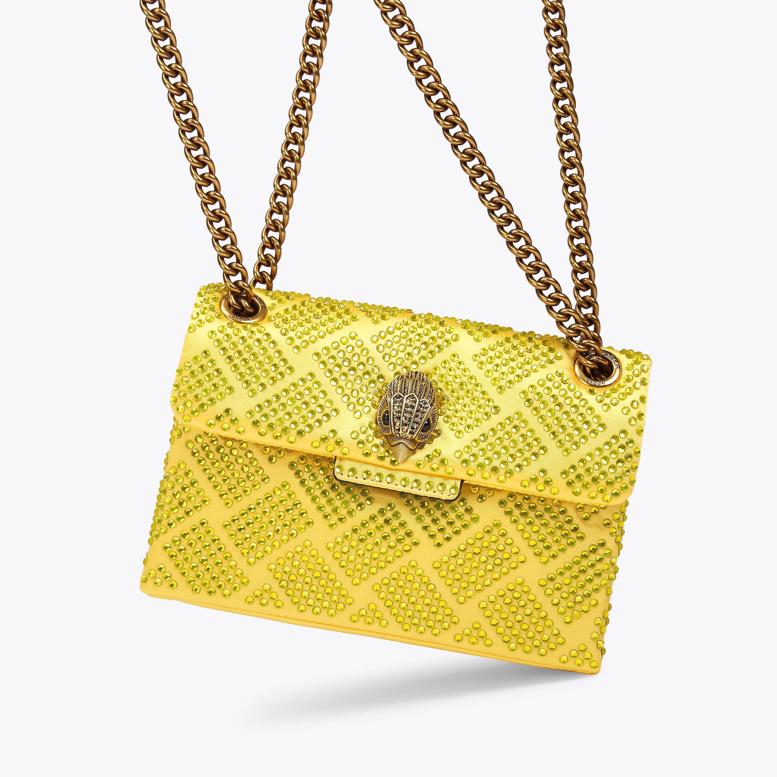 FABRIC MINI KENSINGTON Yellow Fabric Crystal Cross Body Mini Bag by KURT GEIGER LONDON