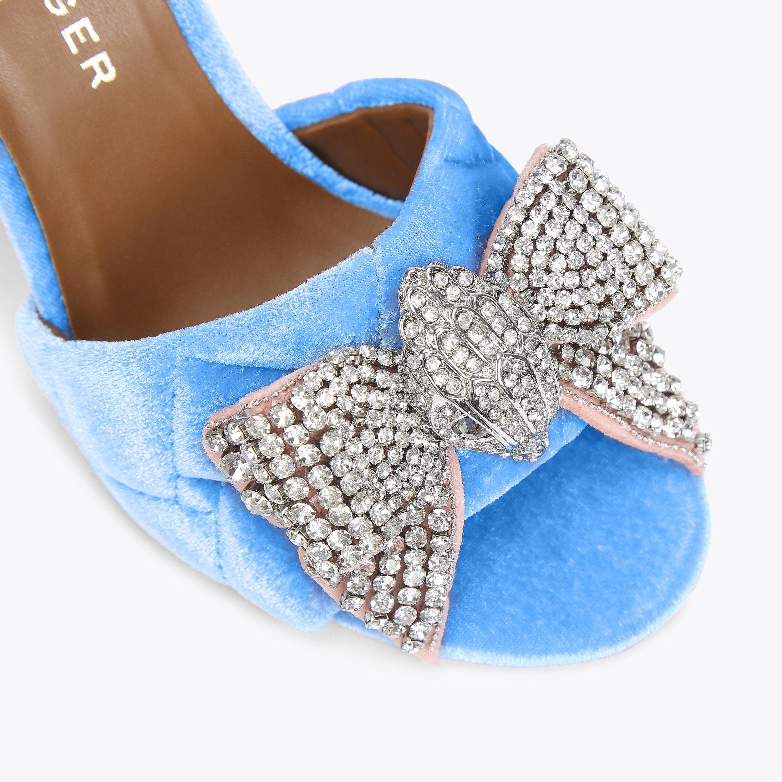 KENSINGTON BOW SANDAL Blue Velvet Heeled Sandal by KURT GEIGER LONDON