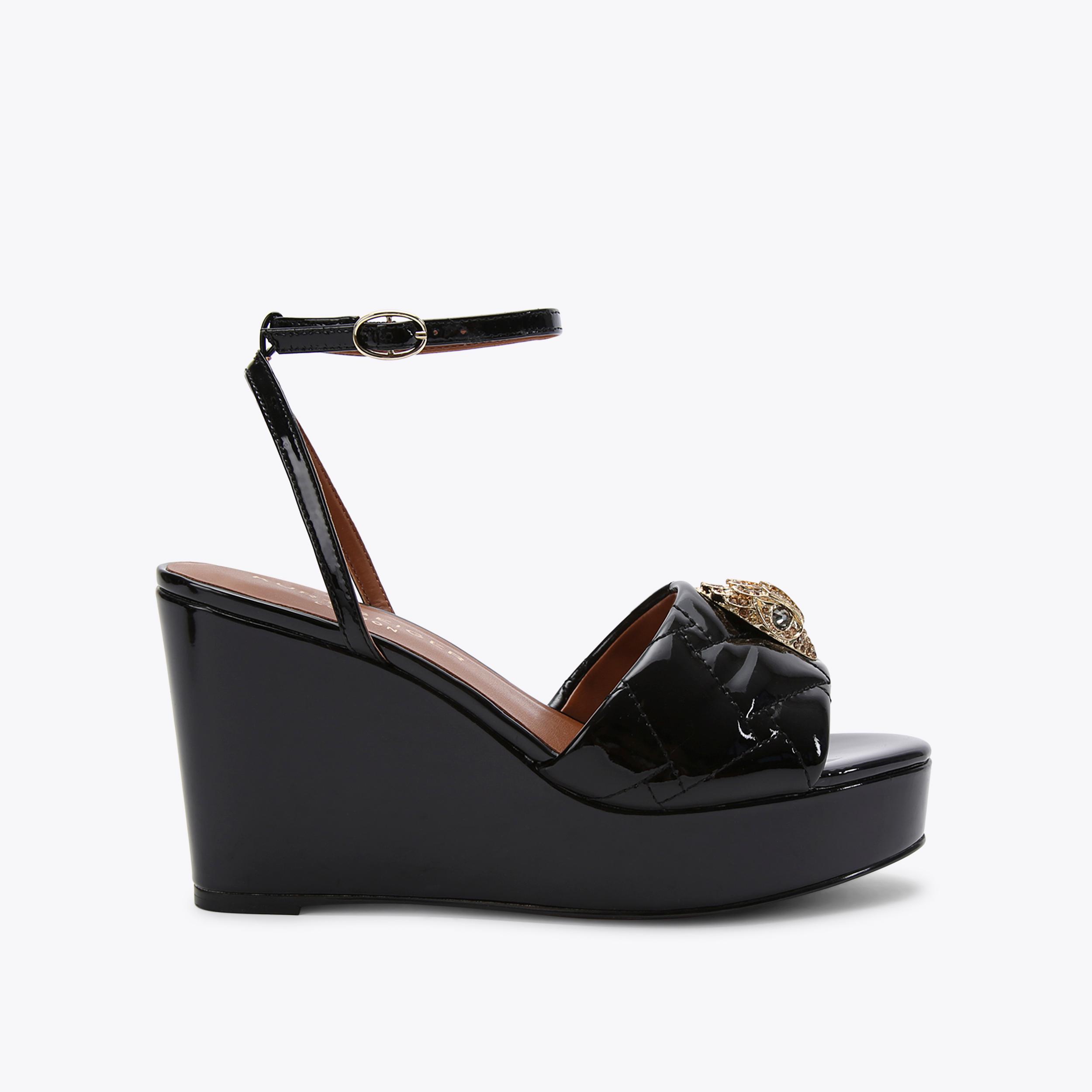 Black patent leather wedges online