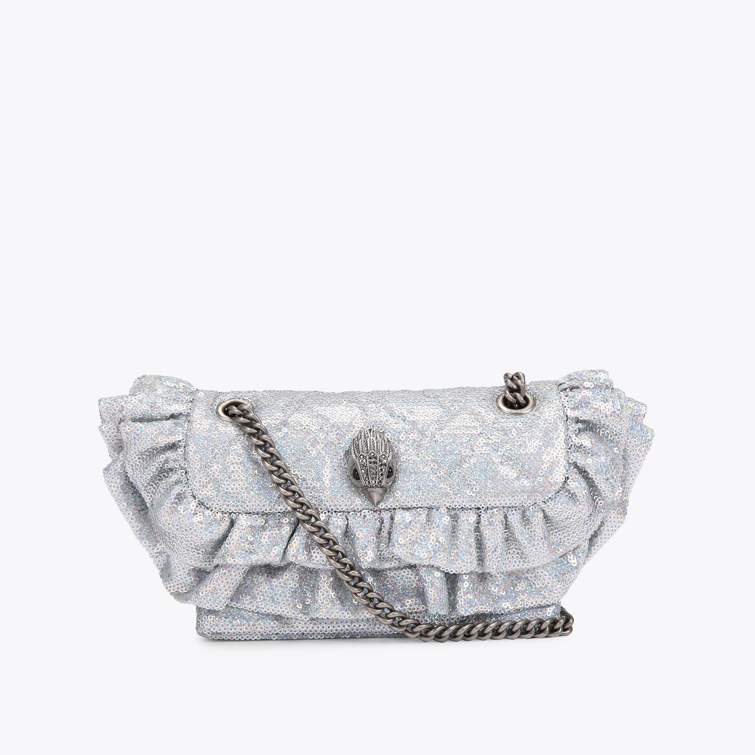 RUFFLE SEQUIN MINI KENS Silver Ruffle Mini Cross Body Bag by KURT GEIGER LONDON