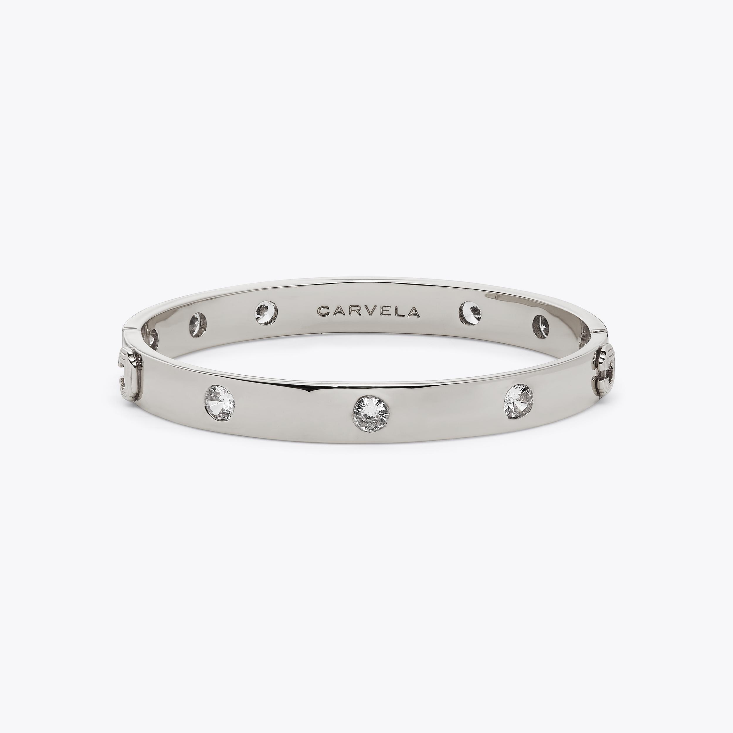 SIGNATURE BANGLE Silver Structured Crystal Bangle Bracelet by CARVELA