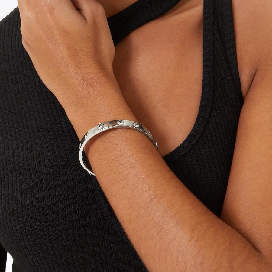 SIGNATURE BANGLE Silver Structured Crystal Bangle Bracelet by CARVELA