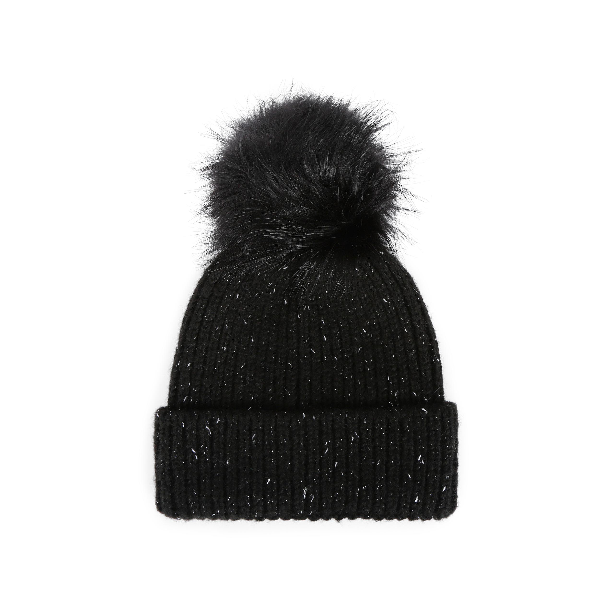 Kurt Geiger Shimmering Blue Pom-Pom Beanie Kurt Geiger Taupe Knit Beanie With Gold Logo Plaque And Studs main image 2