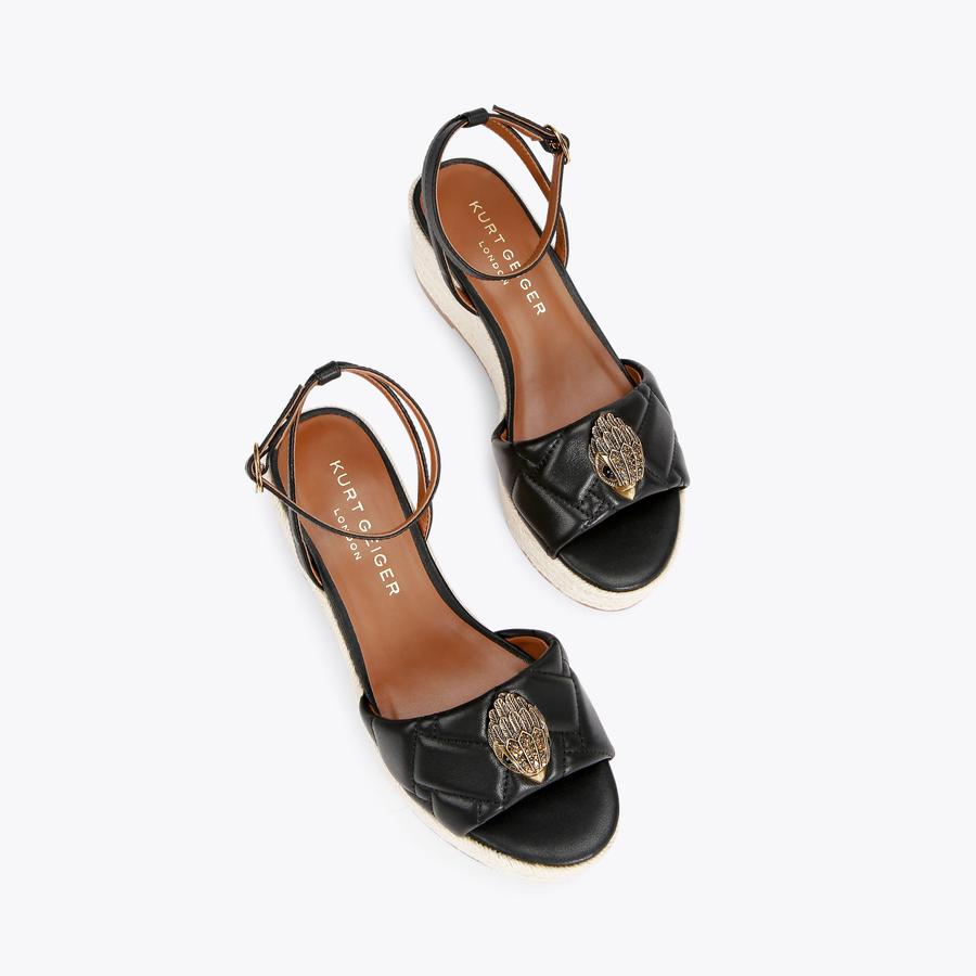 KENSINGTON 65 ESPADRILLE Black Leather Sandals by KURT GEIGER LONDON