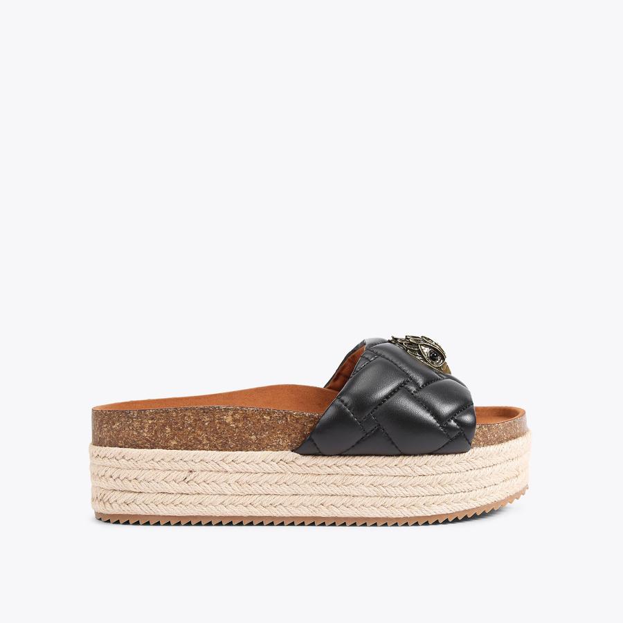 KENSINGTON FLATFORM Black Leather Quilted Platform Sandals by KURT GEIGER LONDON