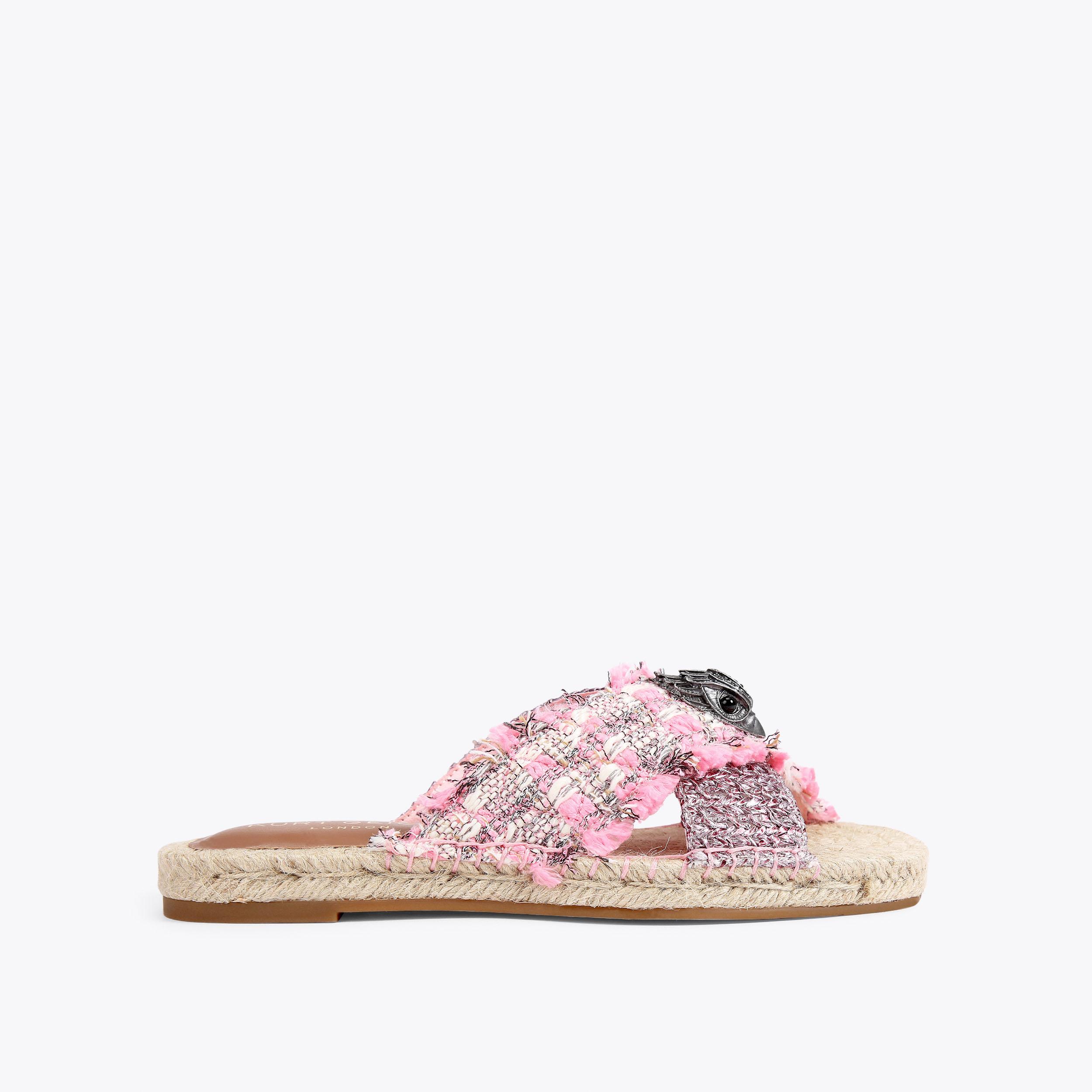 KENSINGTON X ESPADRILLE Pink Tweed Rope Espadrille Flat Sandals by KURT ...