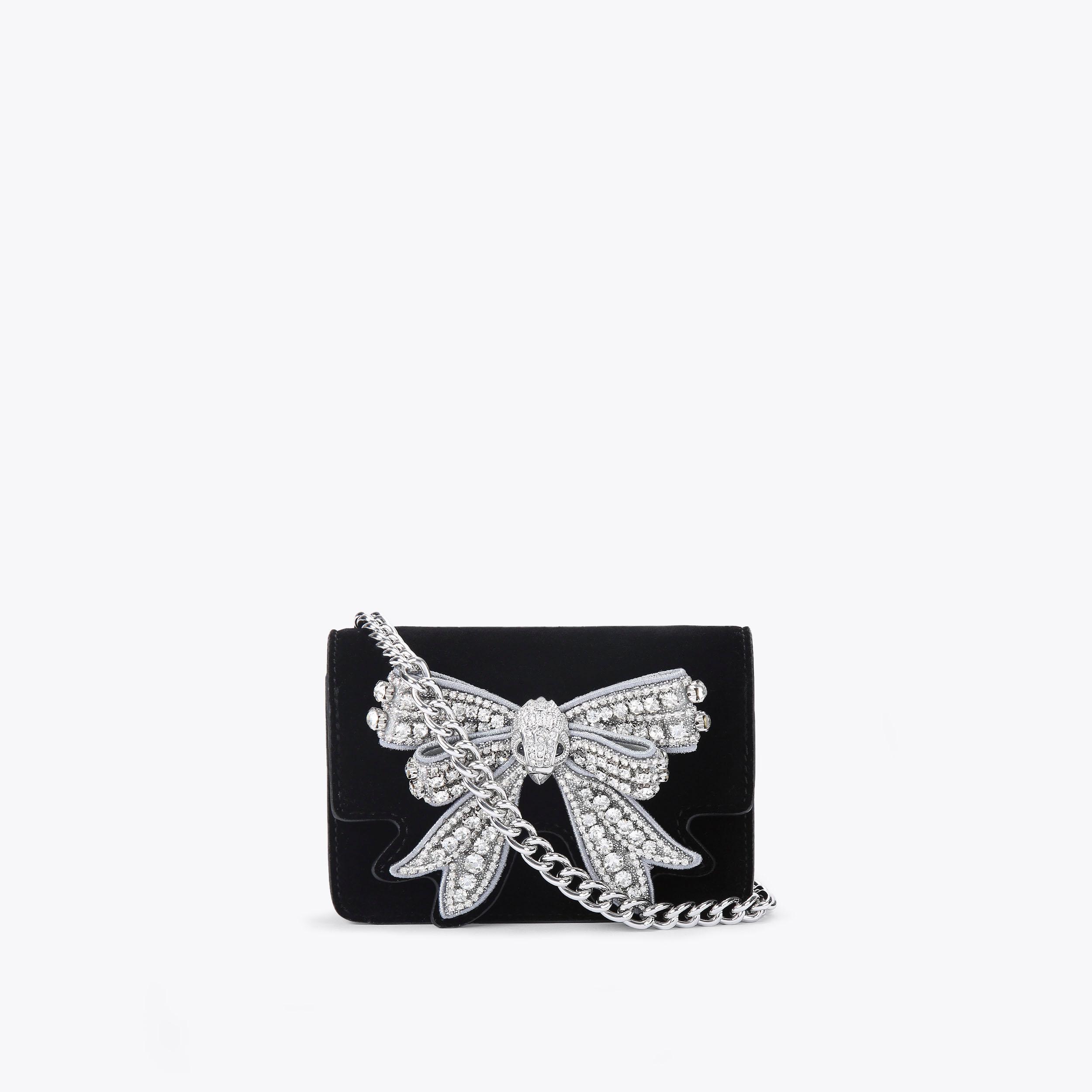 BOW XS SHOREDITCH Black Velvet Micro Bag by KURT GEIGER LONDON