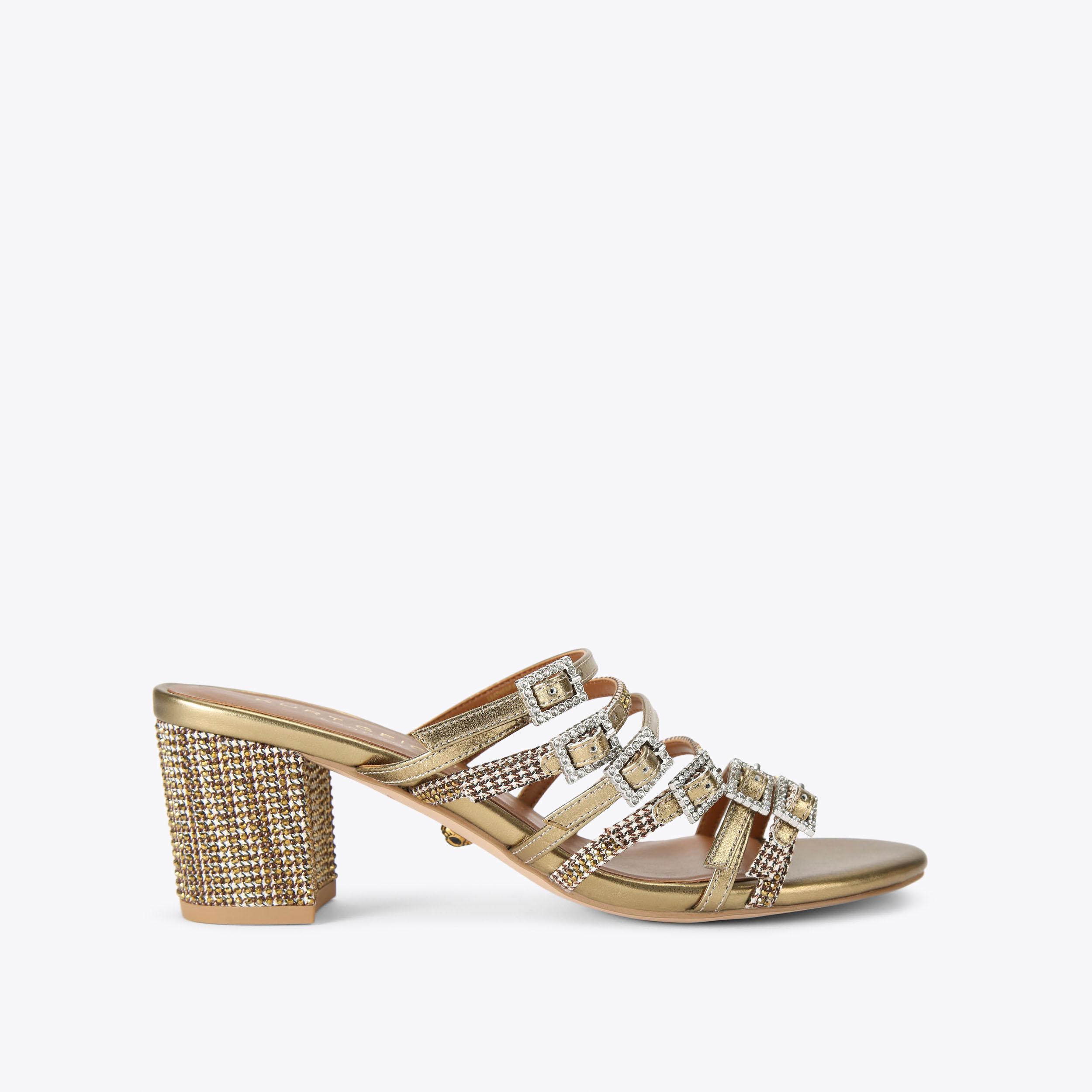 PIERRA BLOCK MULE Gold Block Heels by KURT GEIGER LONDON