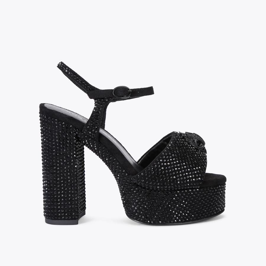 KENSINGTON PLATFORM SDL Black Velvet Platform Heels by KURT GEIGER LONDON