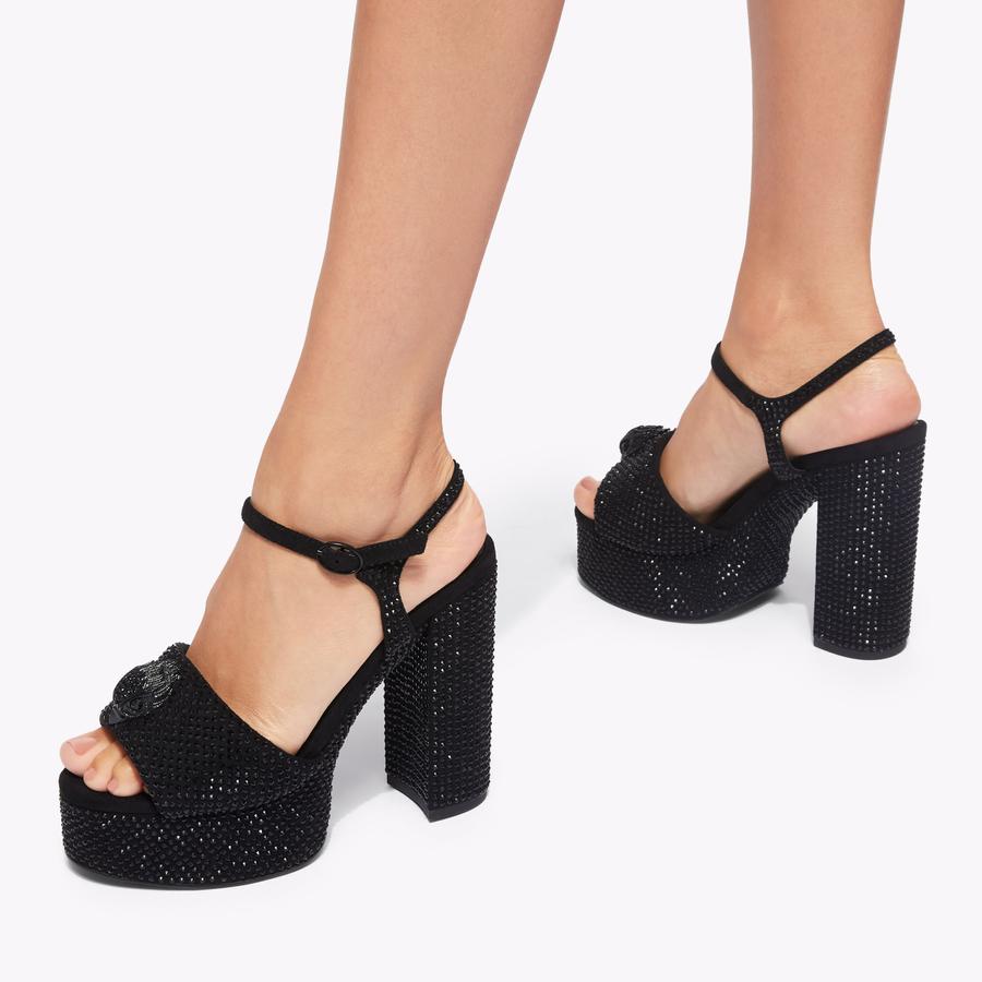 KENSINGTON PLATFORM SDL Black Velvet Platform Heels by KURT GEIGER LONDON