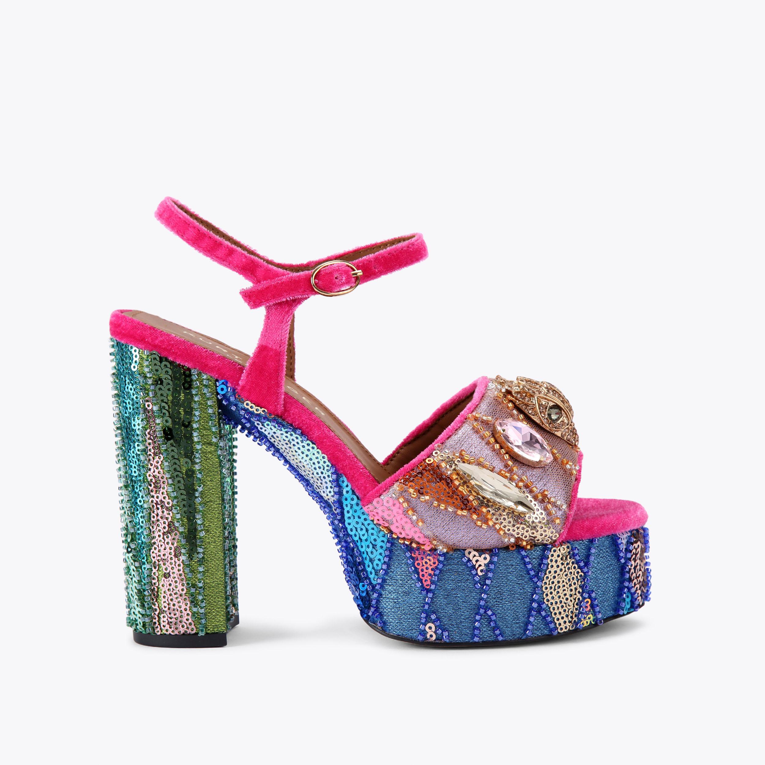 M.kurtページ KENSINGTON PLATFORM SDL Suede Rainbow Swirl Sandal by KURT
