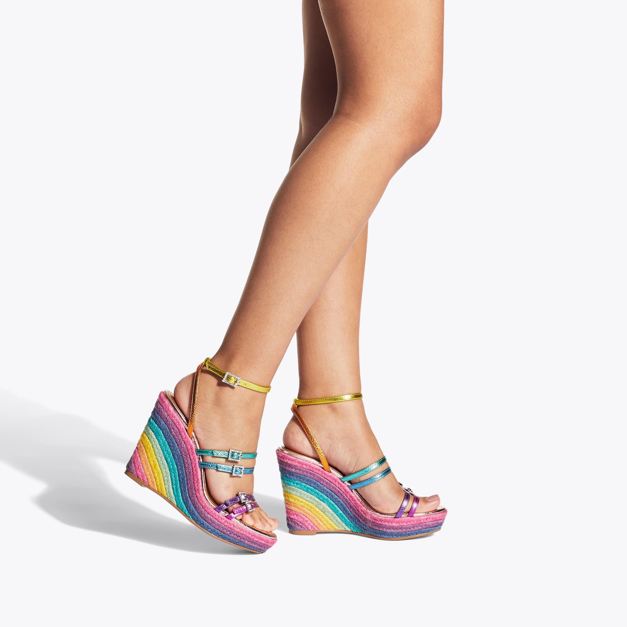 Multi color wedge store heels