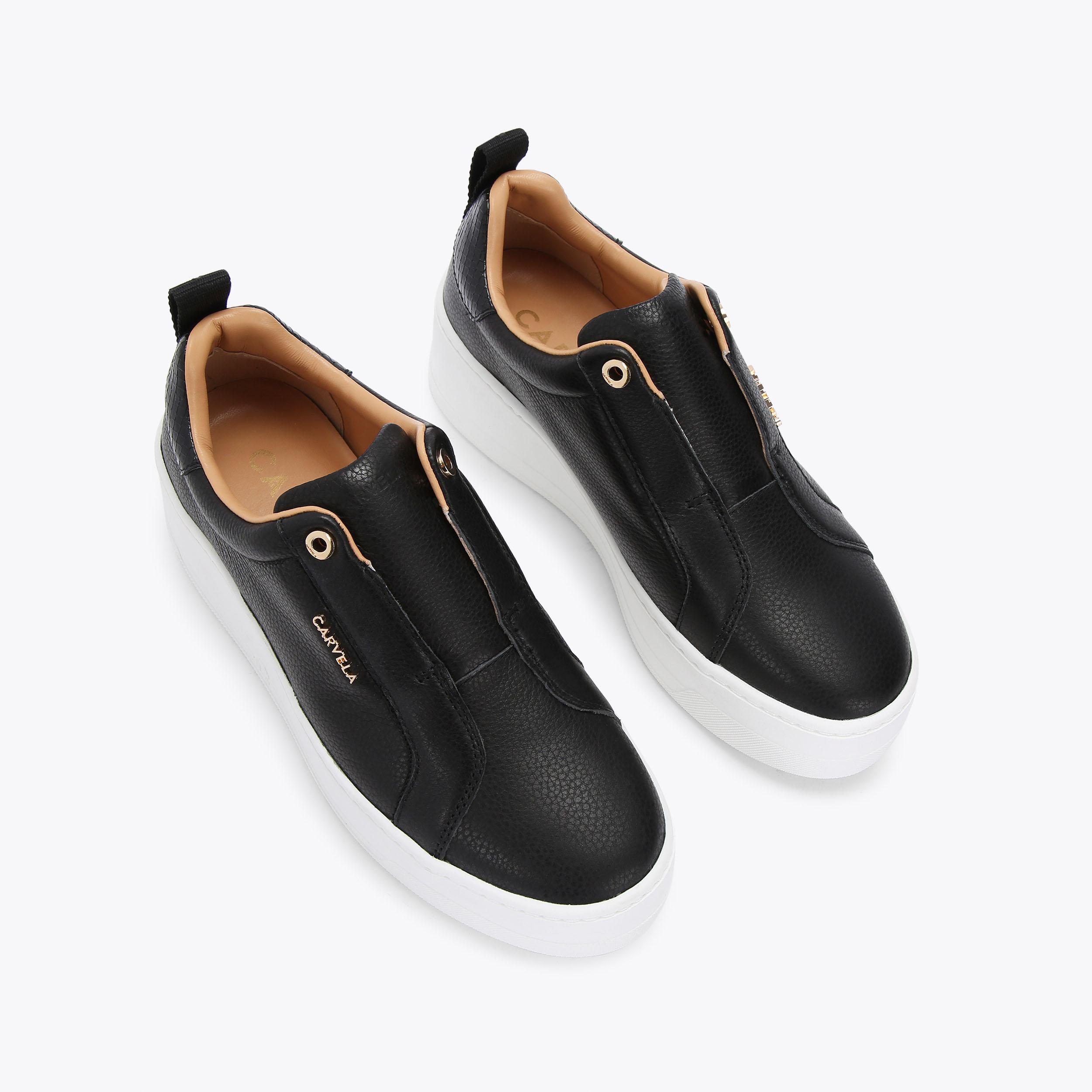 CONNECTED LACELESS Black Leather Trainers by CARVELA