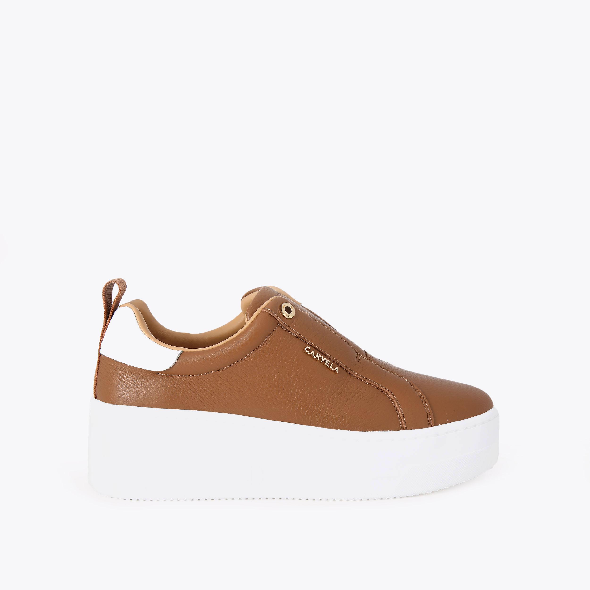 CONNECTED LACELESS Tan Leather Trainers by CARVELA