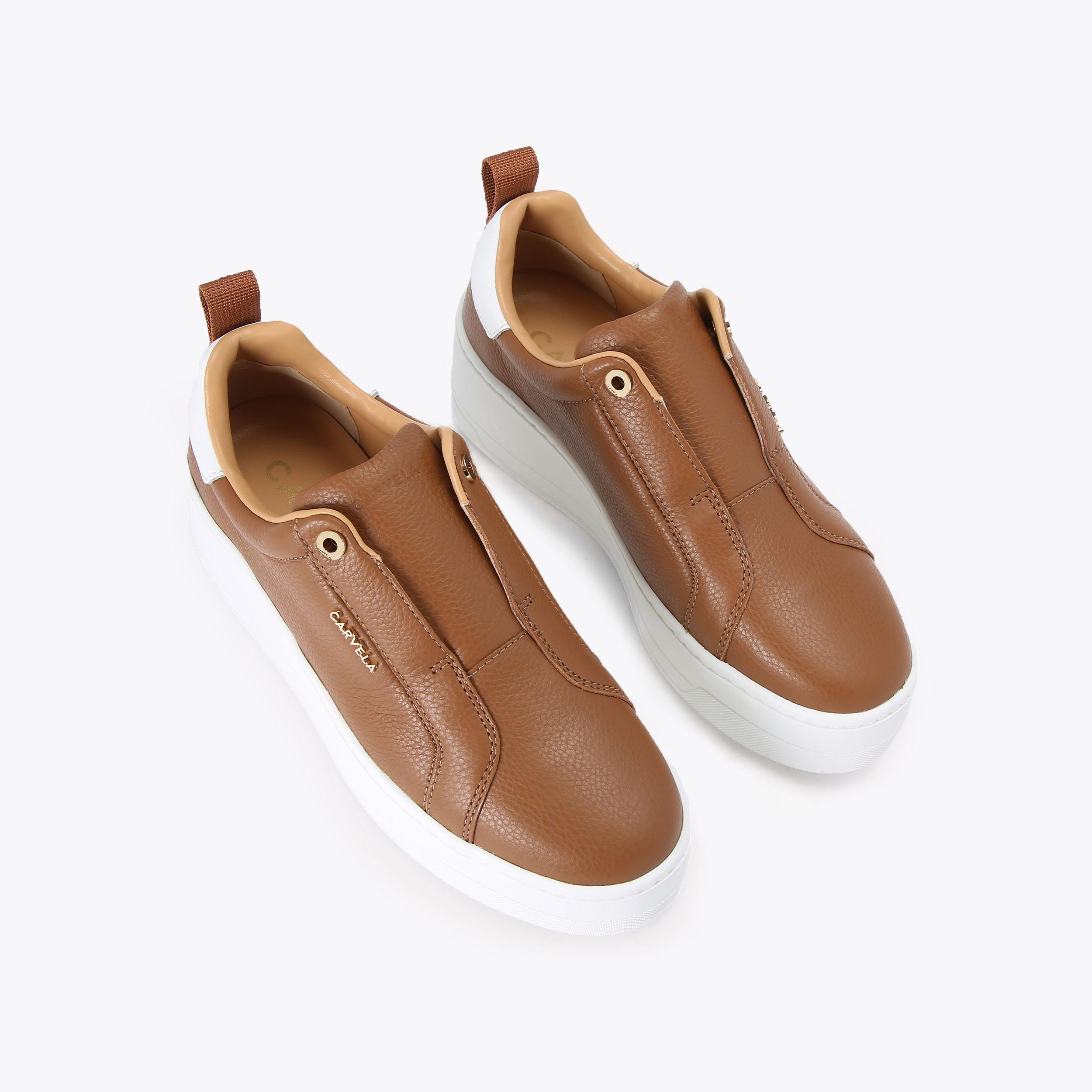 CONNECTED LACELESS Tan Leather Trainers by CARVELA