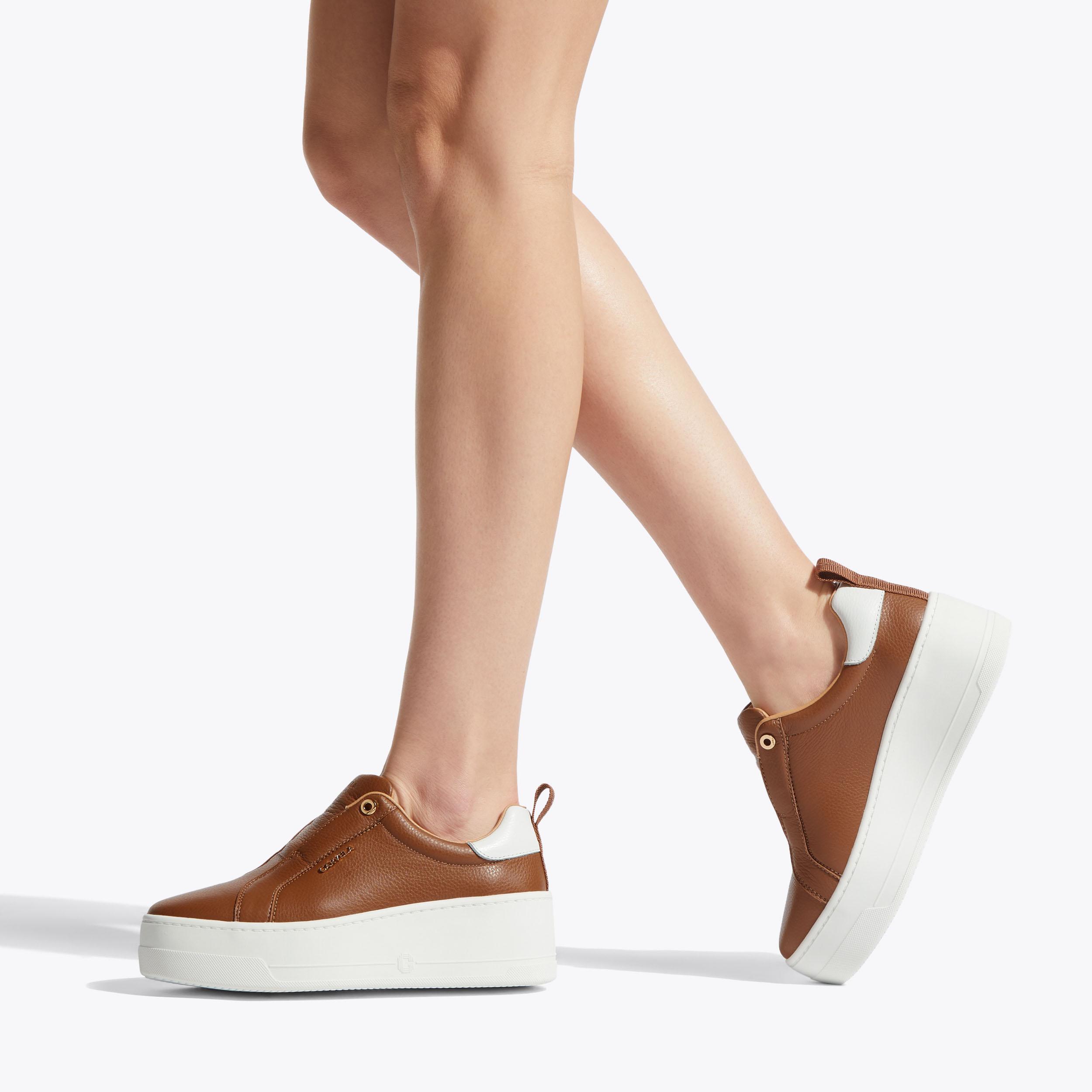 CONNECTED LACELESS Tan Leather Trainers by CARVELA