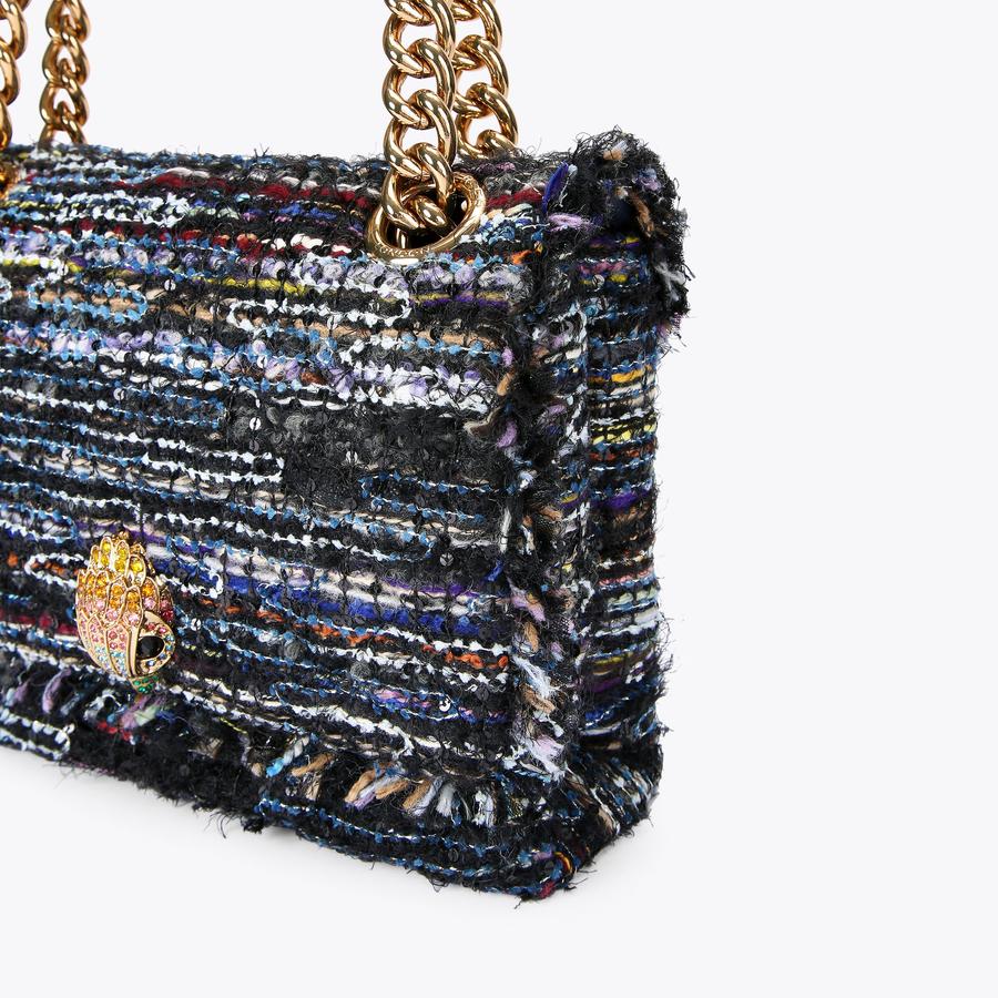 LG KENSINGTON LONG FLAP Black Tweed Shoulder Bag by KURT GEIGER LONDON
