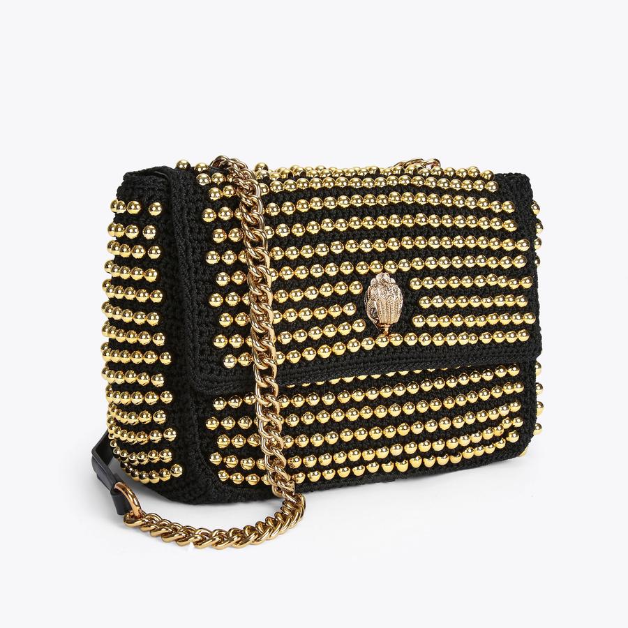 CROCHET KENSINGTON STUD Black Studded Shoulder Bag by KURT GEIGER LONDON