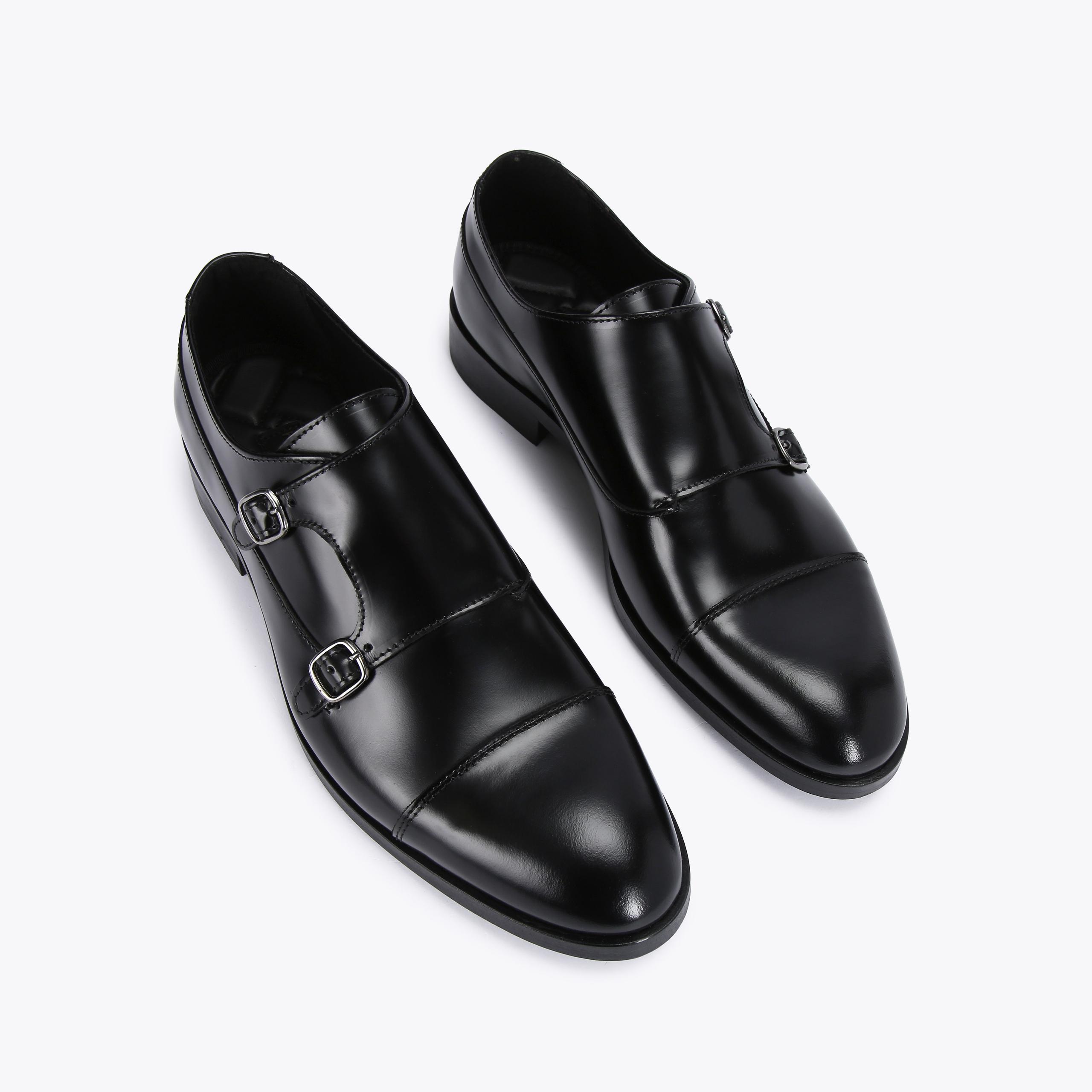 HUNTER MONK Black Leather Monk Shoes by KURT GEIGER LONDON