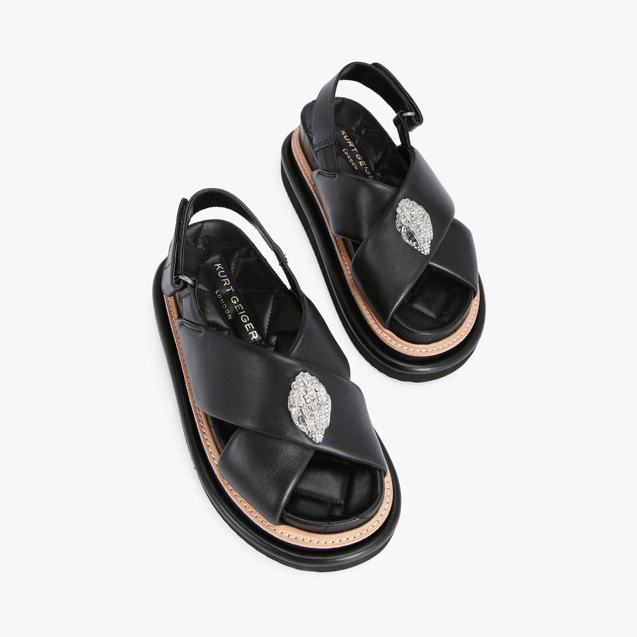 ORSON CROSS STRAP SANDAL Black Leather Sandal by KURT GEIGER LONDON